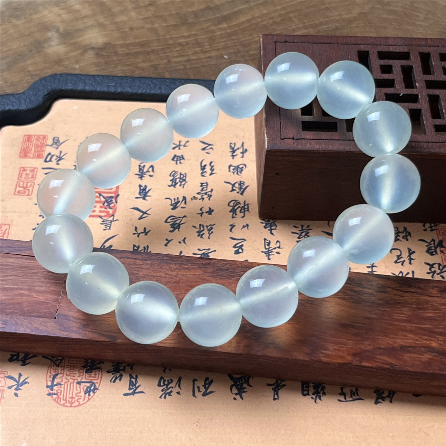 天然岫玉圆珠手串古风男女款通透