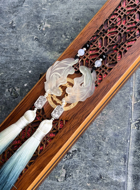 岫玉冰种双鱼玉佩腰配吊坠新中式手工编渐变流苏百搭天然玉石礼物