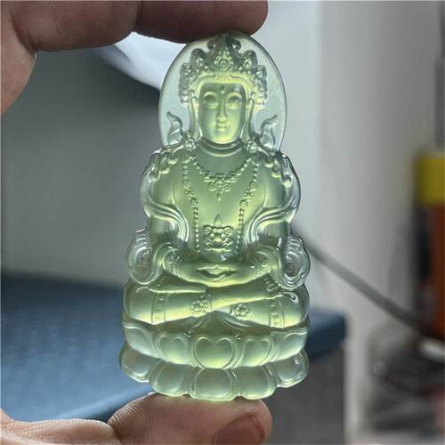 天然岫玉精雕刻度母观音吊坠
