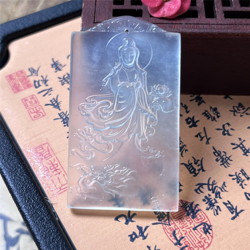 天然岫玉御龙观音吊坠保真精致