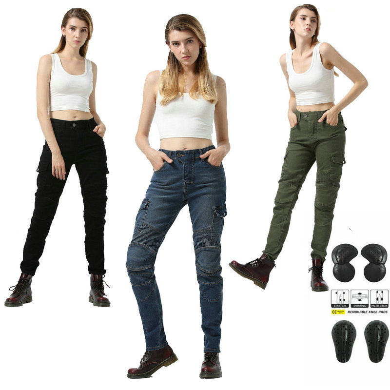 摩托车骑行裤 女骑士服机车牛仔装备 护膝防摔越野休闲弹力四季裤