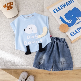男童夏季背心套装2026新款儿童薄款无袖短裤两件套宝宝洋气卡通潮