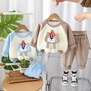 洋气运动服宝宝长袖 男童秋装 纯棉两件套 卫衣卡通拼色韩版 儿童春季