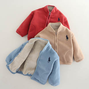 儿童冬季加绒外套羊驼绒冬款宝宝立领保暖棉衣小童加厚上衣棉服潮