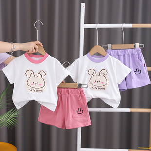 女童夏装卡通薄款2026新款小女孩夏季网红时髦女宝宝可爱短袖套装