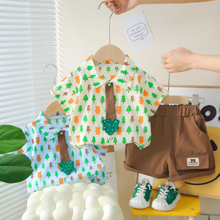 短袖 儿童宝宝韩版 衬衫 2025新款 休闲洋气时髦两件套潮 套装 男童夏装