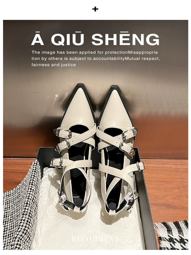 Поляризованные неглубокие одиночные туфли 2024 Новая дизайн Sense Nishe Mary Zhen туфли скрещенные каблуки скрещенные сандалии моды