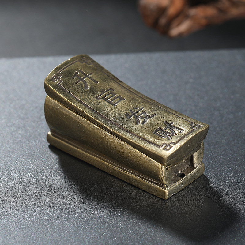 做旧黄铜传统手把件升官发财创意桌面摆件古玩杂项老铜器