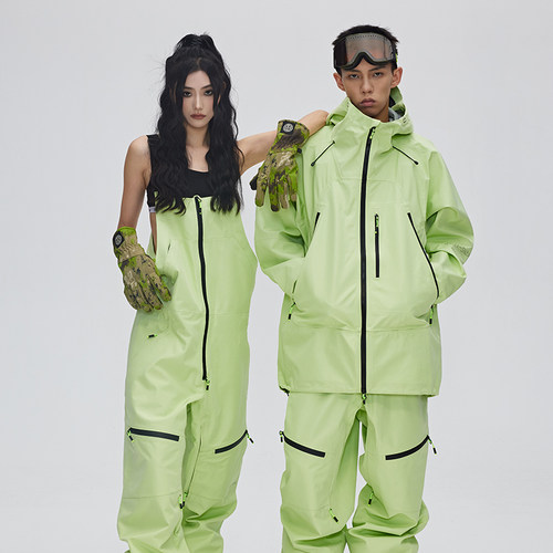 雪怪出没牛油果绿滑雪背带裤套装