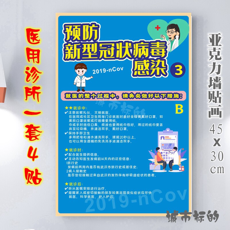 医院预防新型冠状病毒感染医用诊所防疫卫生宣传图亚克力海报墙贴