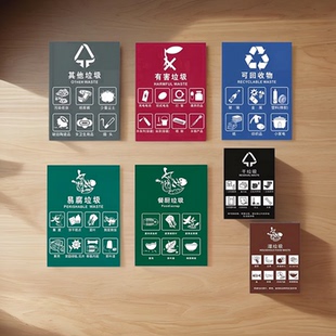 垃圾分类标示牌餐厨易腐有害可回收干湿环卫垃圾桶柜贴防水平面贴