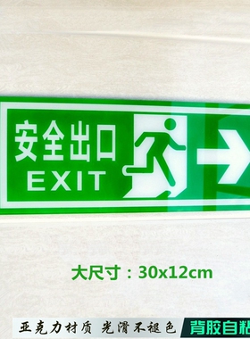亚克力绿色疏散消防安全出口箭头指示牌墙贴双出口导向防火门贴