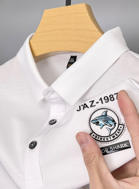 丝光棉polo衫潮2023新款夏季男士短袖t恤带领印花时尚休闲体恤衫