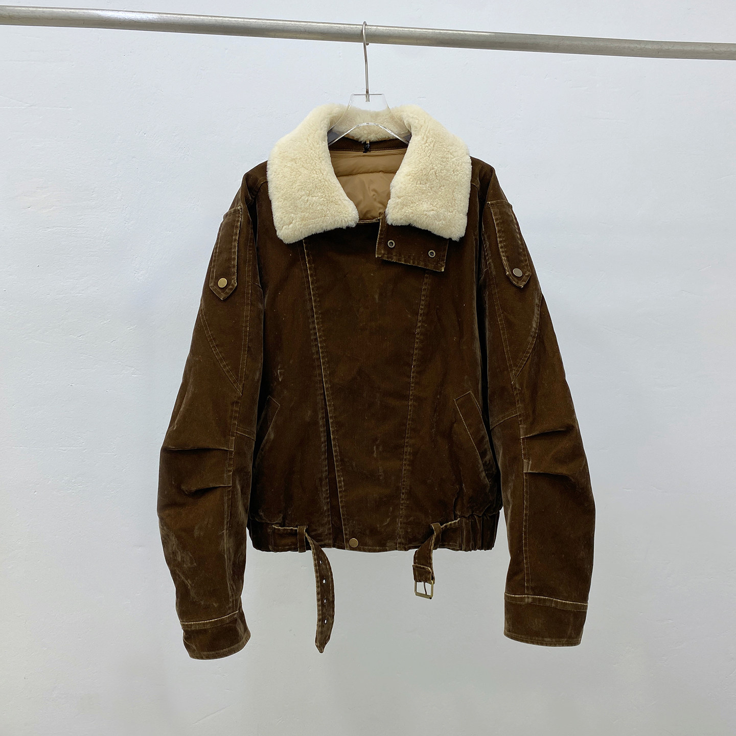 城市游踪植绒牛仔羊毛领派克服女