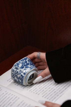 舜瓷 仿明永宣青花松竹梅四方杯80ml景德镇非遗传承手工陶瓷茶杯