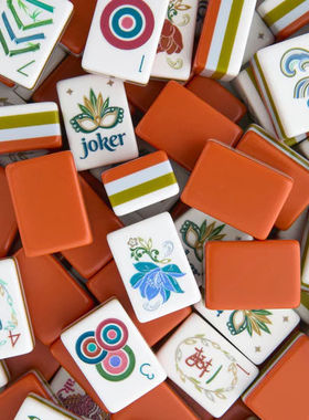 橙色亚克力美国麻将牌   家用送礼收纳袋套装手搓牌高档水晶麻将