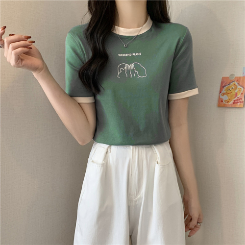 Hong Kong style retro short sleeved T-shirt women's summer slim Korean students' versatile half sleeved Japanese Korean chic top