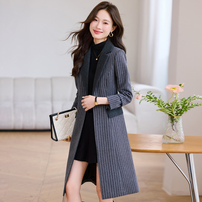 灰色毛呢风衣外套女2025新款秋冬