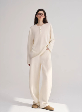 MAISON CEC2026冬季新款圈圈全羊毛保暖厚实修饰腿型镰刀弧形裤