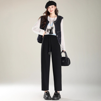 高腰九分免烫抗皱显瘦哈伦裤女