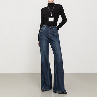 四面弹保暖显瘦筒喇长裤 新款 女2025冬季 加绒加厚休闲微喇牛仔裤