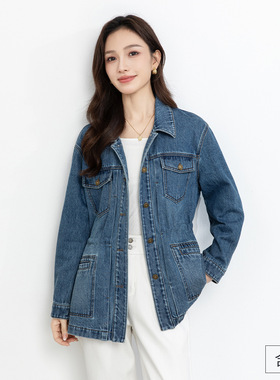 忆霏牛仔外套女2026春季新款宽松长袖中长款复古别致开衫上衣休闲