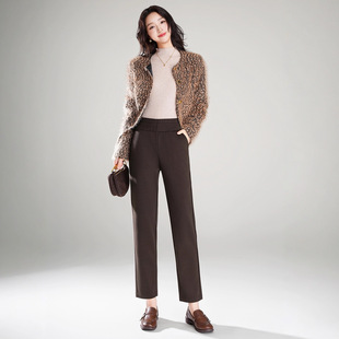 中年妈妈九分裤 加大版 子女冬高腰保暖大码 加绒裤 毛呢小直筒烟管裤