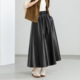 忆霏黑色长裙2026春季 新款 高腰pu皮百褶裙女显瘦大摆a字半身伞裙