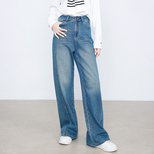 松弛感显瘦休闲直筒拖地裤 新款 女2025秋季 忆霏高腰宽松阔腿牛仔裤