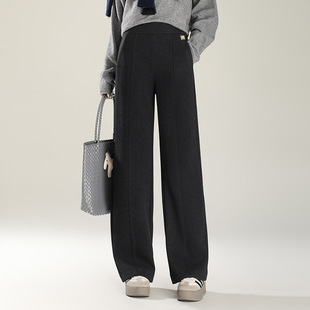 垂感加绒加厚小个子高腰休闲裤 新款 女2025冬季 醋酸羊毛羊毛弯刀裤