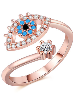 起缘跨境外贸创意恶魔之眼戒指 开口蓝眼睛饰品 时尚手饰厂家