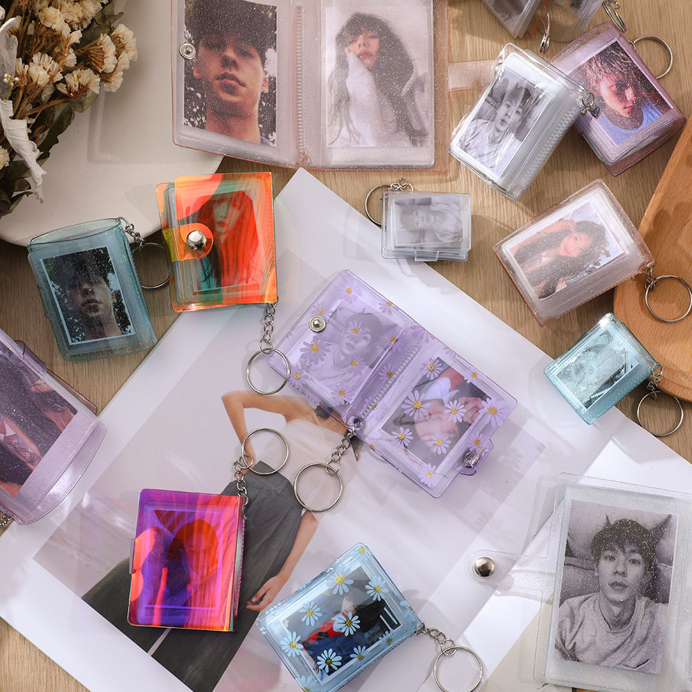 LITTLE DAISY의 새로운 미니 사진 앨범 키체인 포켓 삽입 사진 앨범 ID 사진 저장 앨범 1인치 2인치