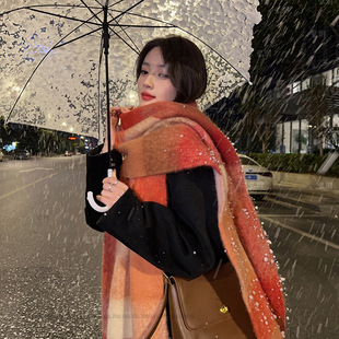 ac围巾欧美新款男女秋冬时尚保暖彩虹格子披肩流苏加厚马海毛围巾