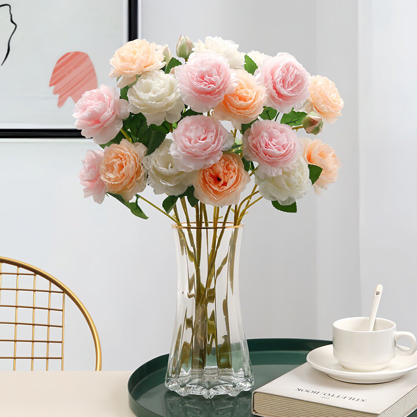 牡丹仿真花塑料假花客厅装饰花摆件餐桌花摆设玫瑰花仿生花束干花