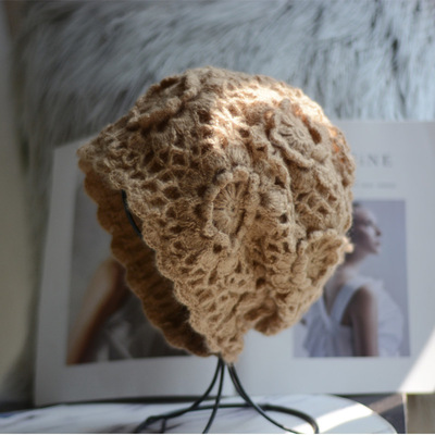 法式优雅手钩毛线帽气质保暖