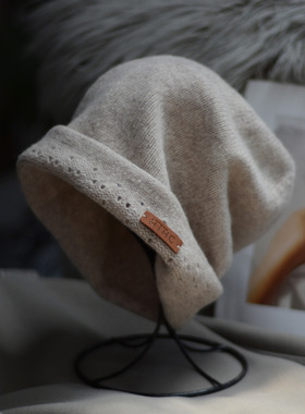 100%绵羊毛！大头围宽松毛线帽显脸小保暖针织帽女秋冬素颜堆堆帽