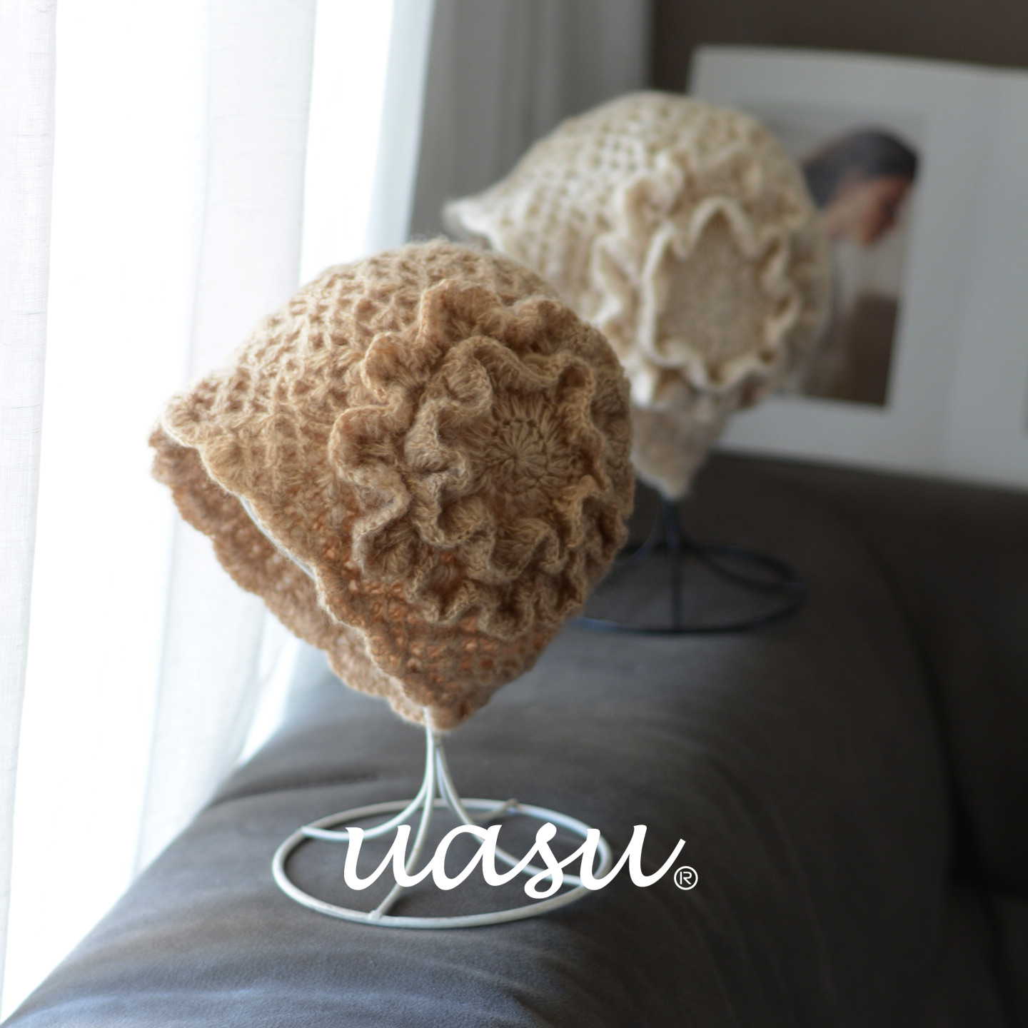 法式复古双层手工钩花蕾丝毛线帽