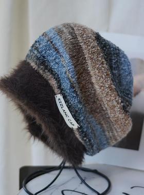 方圆脸毛线帽~大头围堆堆帽秋冬女包头月子保暖护耳针织冷帽素颜