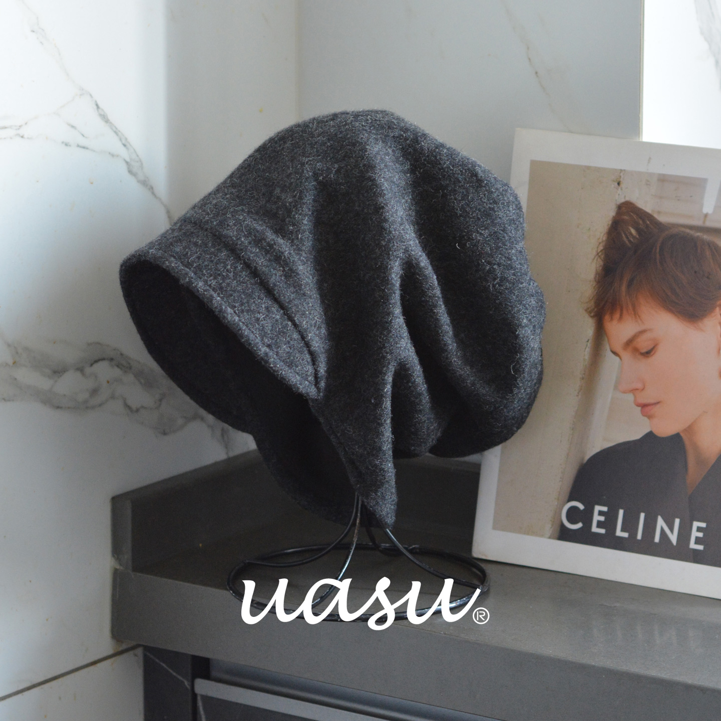 新款带沿堆堆帽显脸小羊毛混纺针织帽黑色秋冬女帽加绒护耳贝雷帽 - 封面