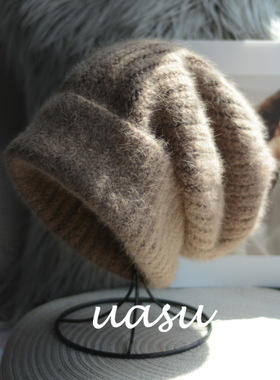 好货~新款加大版毛线帽子女安哥拉兔绒大头围针织帽秋冬保暖冷帽