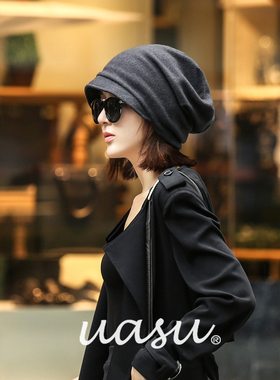 时尚带帽檐春秋冬季羊毛25新款堆堆帽大头围帽子女男套头百搭冷帽