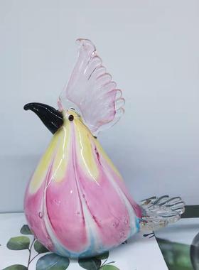 手工制作琉璃粉色胖胖鸡彩色鸟摆件客厅家居装饰品客厅乔迁艺品