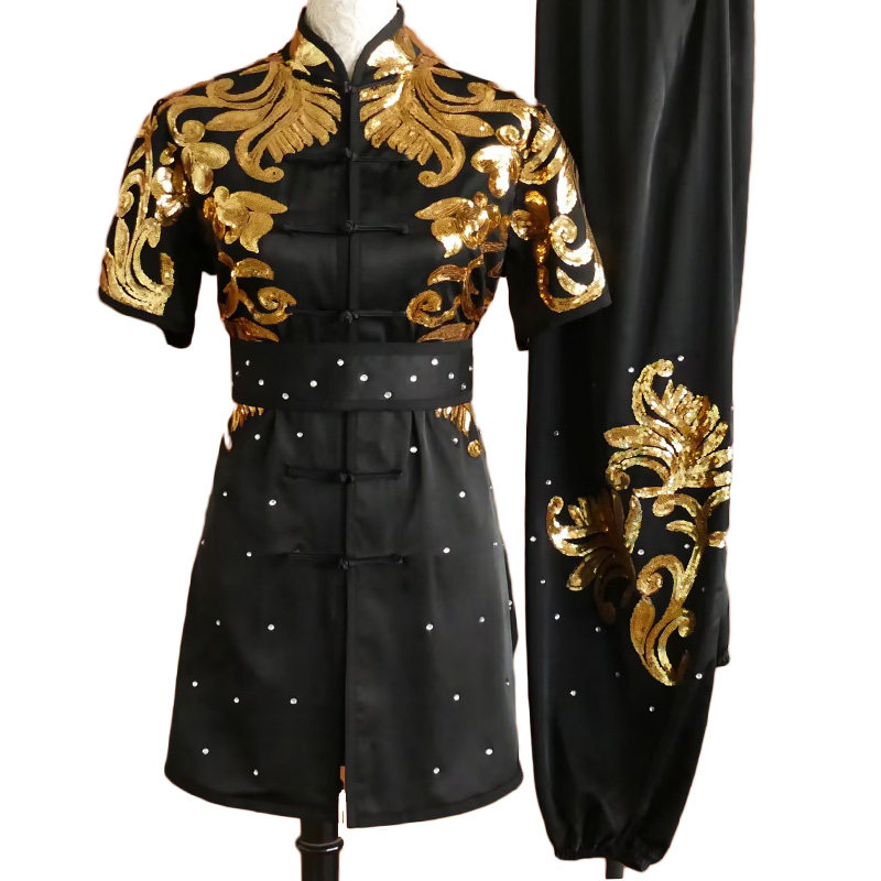 成人儿童武术表演服短袖套装武校学生体考彩服竞赛服练功服闪亮