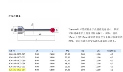 德国蔡司626105-0400-064 Zeiss蔡司三坐标测针M5螺纹 4.0×64长