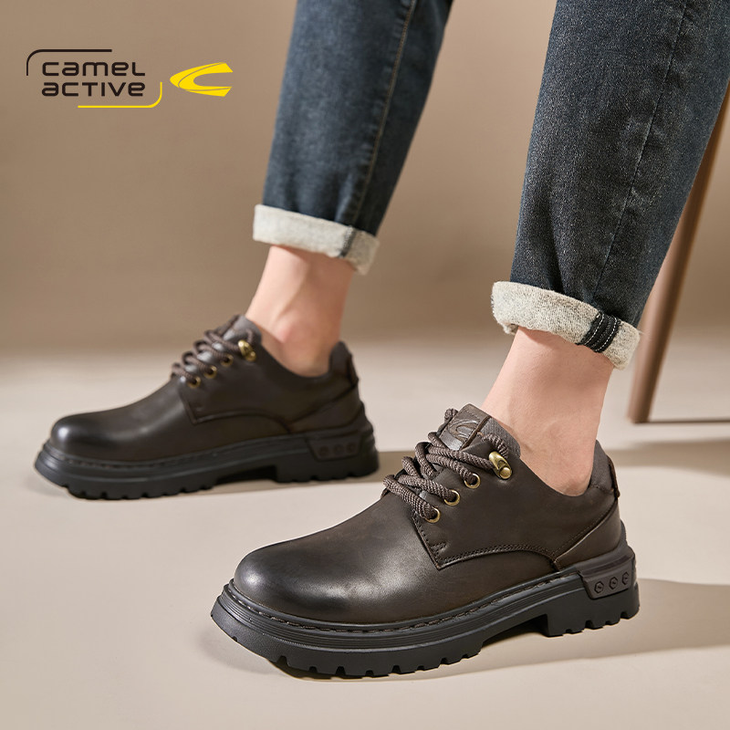 德国骆驼动感男鞋真皮商务休闲皮鞋头层牛皮大头皮鞋系带青年耐磨