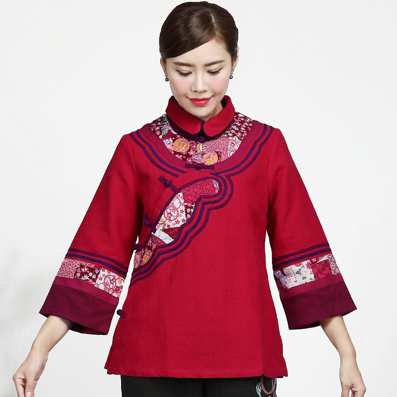 唐装棉衣女上衣冬装民族风红色喜庆妈妈装经典古装木棉女装棉麻
