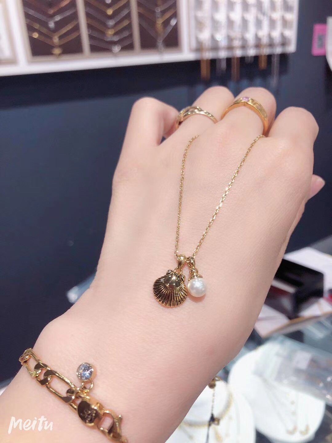 韩国东大门代购TO SIENNA镀18K真金贝壳珍珠复古个性项链锁骨链女