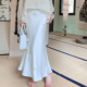FairyJiang夏季新款高级缎面白色鱼尾半身裙长款显瘦高腰包臀裙子
