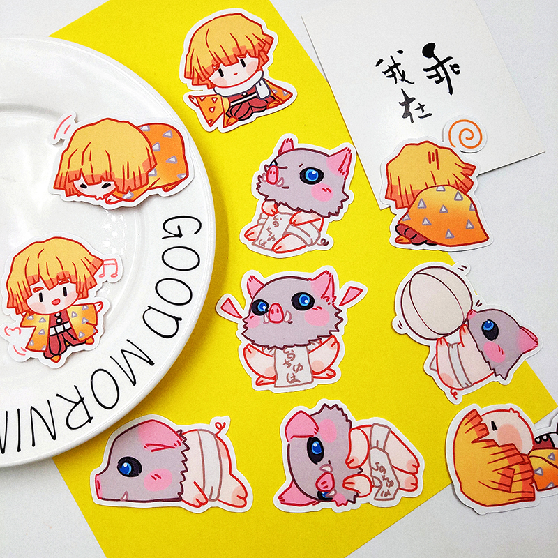 鬼灭之刃cos原创周边可爱嘴平伊之助手帐贴我妻善逸cp萌手机贴纸