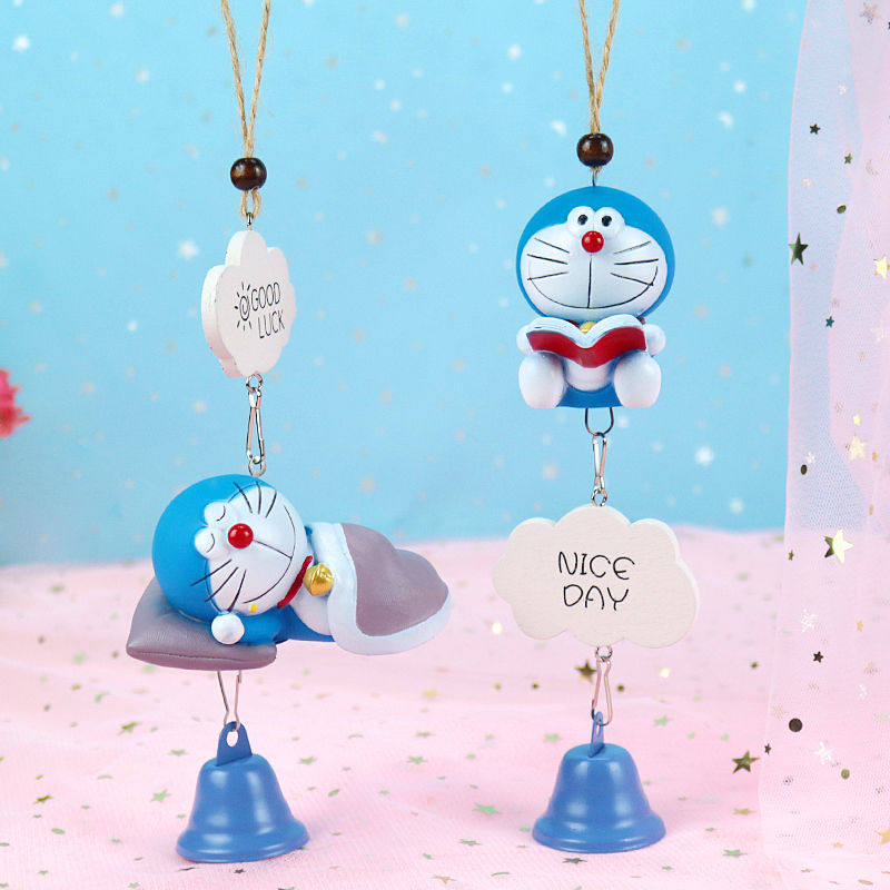 蓝胖子大肚猫卡通公仔搪胶软胶风铃动漫工艺品挂饰铃铛装饰家居